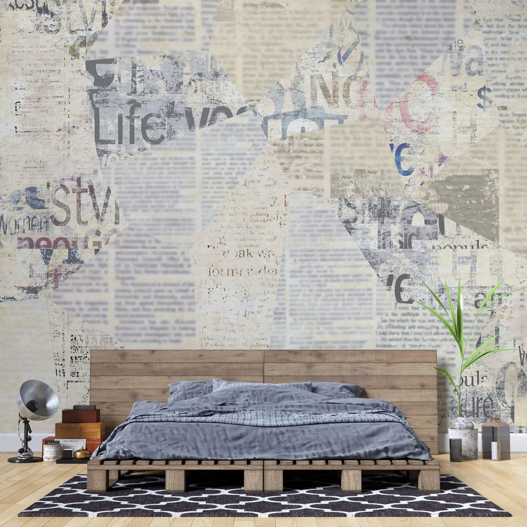 Tapet personalizat eclectic cu tipar de ziar blurat blurry newspaper