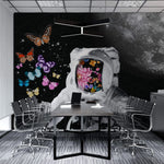 Tapet personalizat eclectic cu astronaut si fluturi colorati in spatiu space butterflies