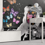 Tapet personalizat eclectic cu astronaut si fluturi colorati in spatiu space butterflies