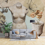 Tapet personalizat eclectic cu bust sculptat din piatra flori si fluturi floral sculpture