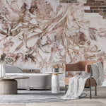 Tapet personalizat eclectic cu flori pe fundal alb si perete din caramida eclectic brick flowers