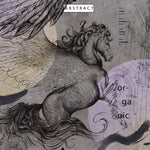 Tapet personalizat eclectic cu cal cu aripi si elemente de inspiratie eclectica in nuante inchise eclectic horse dark