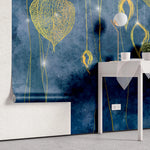 Tapet personalizat fine art cu insertii aurii si puncte stralucitoare pe un fundal albastru inchis midnight spark