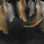 Tapet personalizat fine art cu pene gri si aurii pe fundal inchis refined feather