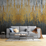 Tapet personalizat fine art cu straturi texturate in dungi gri aurii si negre textured art