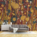 Tapet personalizat fine art cu pictura acrilica in stil de turnare in culori calde pouring art
