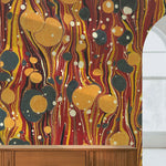 Tapet personalizat fine art cu pictura acrilica in stil de turnare in culori calde pouring art