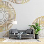Tapet personalizat fine art cu cercuri aurii texturate pe un fundal alb sand circles