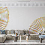 Tapet personalizat fine art cu cercuri aurii texturate pe un fundal alb sand circles