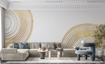 Tapet personalizat fine art cu cercuri aurii texturate pe un fundal alb sand circles