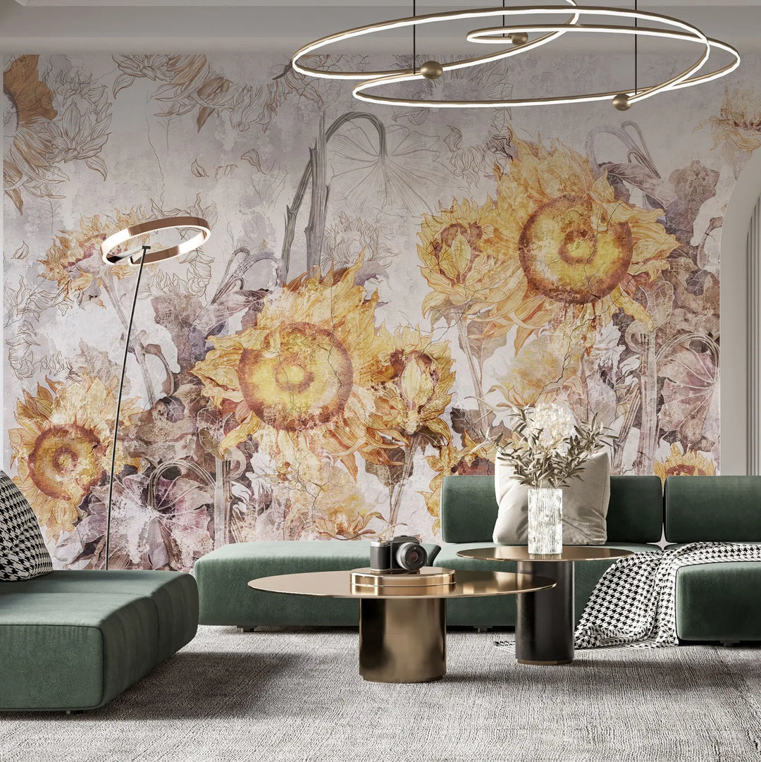 Tapet personalizat fine art cu floarea soarelui inflorita pe un fundal deschis sunflowers