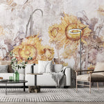 Tapet personalizat fine art cu floarea soarelui inflorita pe un fundal deschis sunflowers