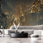 Tapet personalizat fine art in nuante de auriu si negru golden northen lights
