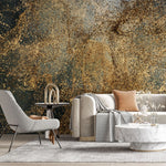 Tapet personalizat fine art cu sclipici auriu nisipos in prim plan sandy glitter