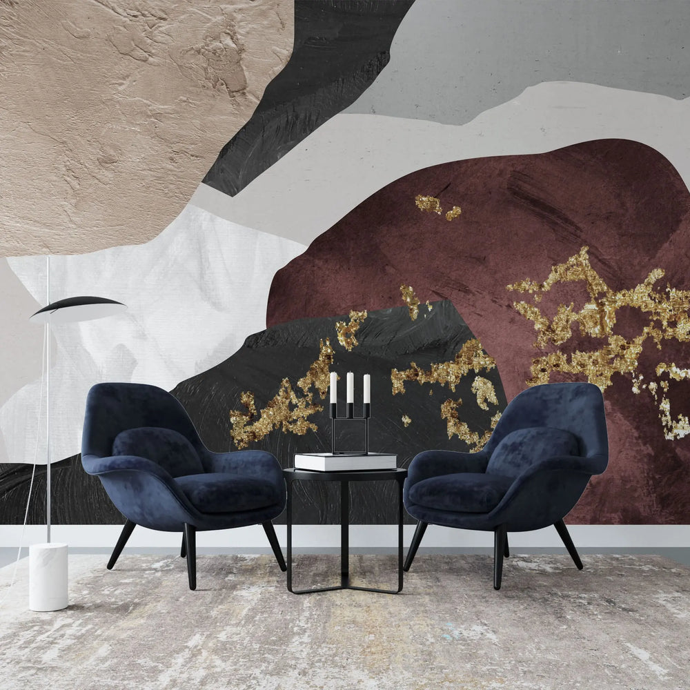 Tapet personalizat fine art cu pete acrilice de culoare si insertii aurii acrylic gold