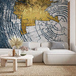 Tapet personalizat fine art cu inele de copac tip buturuga in nuante de alb si auriu white 'n gold tree rings