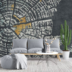 Tapet personalizat fine art cu inele de copac tip buturuga in nuante de gri si auriu grey 'n gold tree rings
