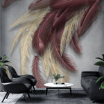 Tapet personalizat fine art cu pene in nuante de burgundy si vanilie burgundy vanilla