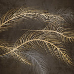Tapet personalizat fine art cu pene aurii pe un fundal pamantiu muddy feathers