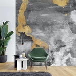 Tapet personalizat fine art cu textura de perete pictat in stil watercolor in nuante gri si insertii aurii watercolor gray splash