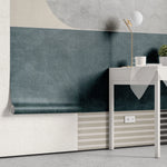 Tapet personalizat fine art cu forme abstracte aflate in aliniament in nuante de albastru si cu detalii aurii aesthetic shapes