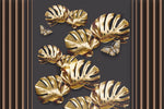 Tapet personalizat fine art cu frunze aurii de monstera pe un fundal negru brass monstera