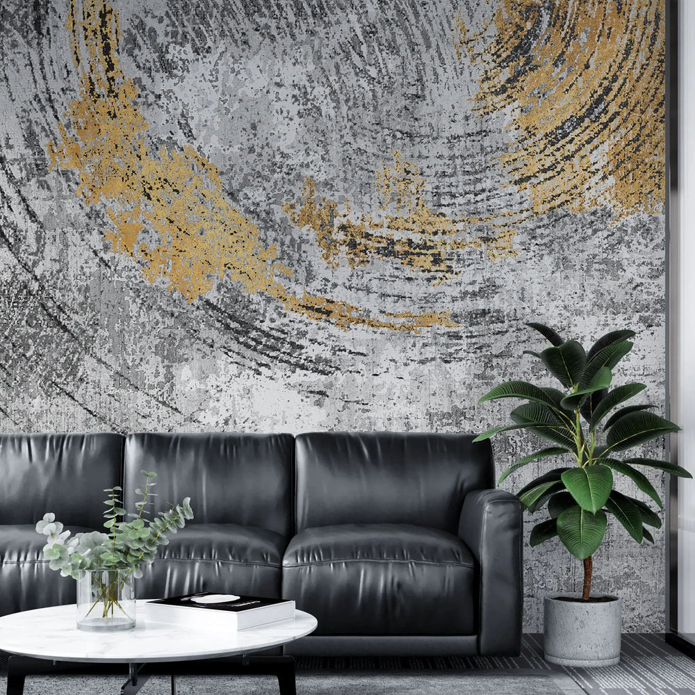 Tapet personalizat fine art cu cercuri aurii texturate pe un fundal gri beton concrete circles