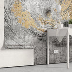 Tapet personalizat fine art cu cercuri aurii texturate pe un fundal gri beton concrete circles