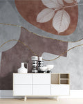 Tapet personalizat fine art cu forme abstracte frunze si linii aurii scarlet leaf