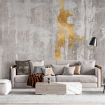 Tapet personalizat fine art cu perete gri beton si insertii aurii concrete golden foil