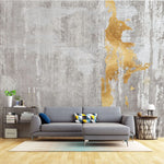 Tapet personalizat fine art cu perete gri beton si insertii aurii concrete golden foil