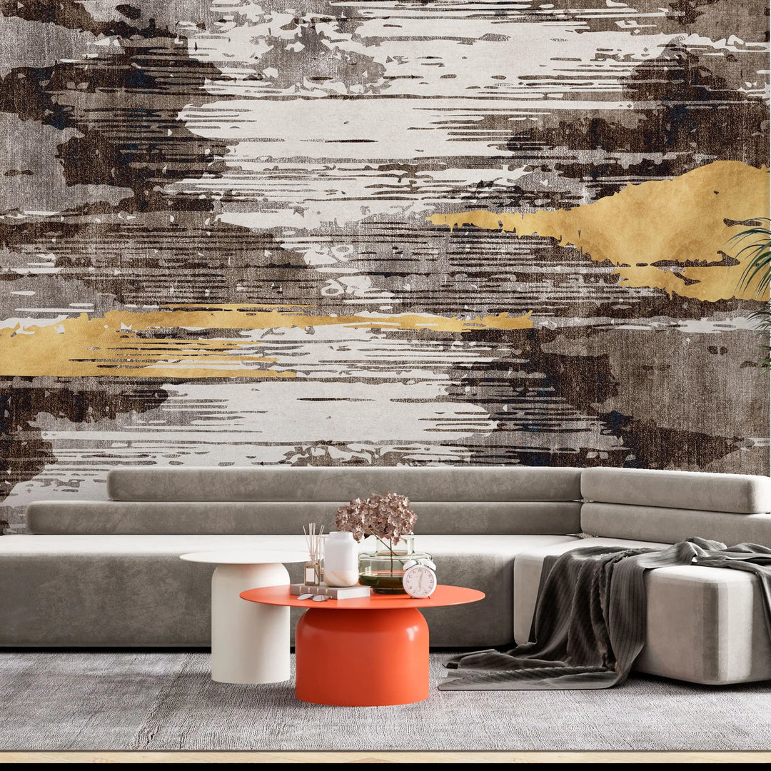 Tapet personalizat fine art cu dungi abstracte aurii si negre black meets gold