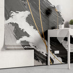 Tapet personalizat fine art cu vopsea acrilica neagra si dungi aurii black acrylic