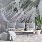 Tapet personalizat fine art cu frunza de palmier pictata artistic in nuante de verde si mov vintage artsy palm