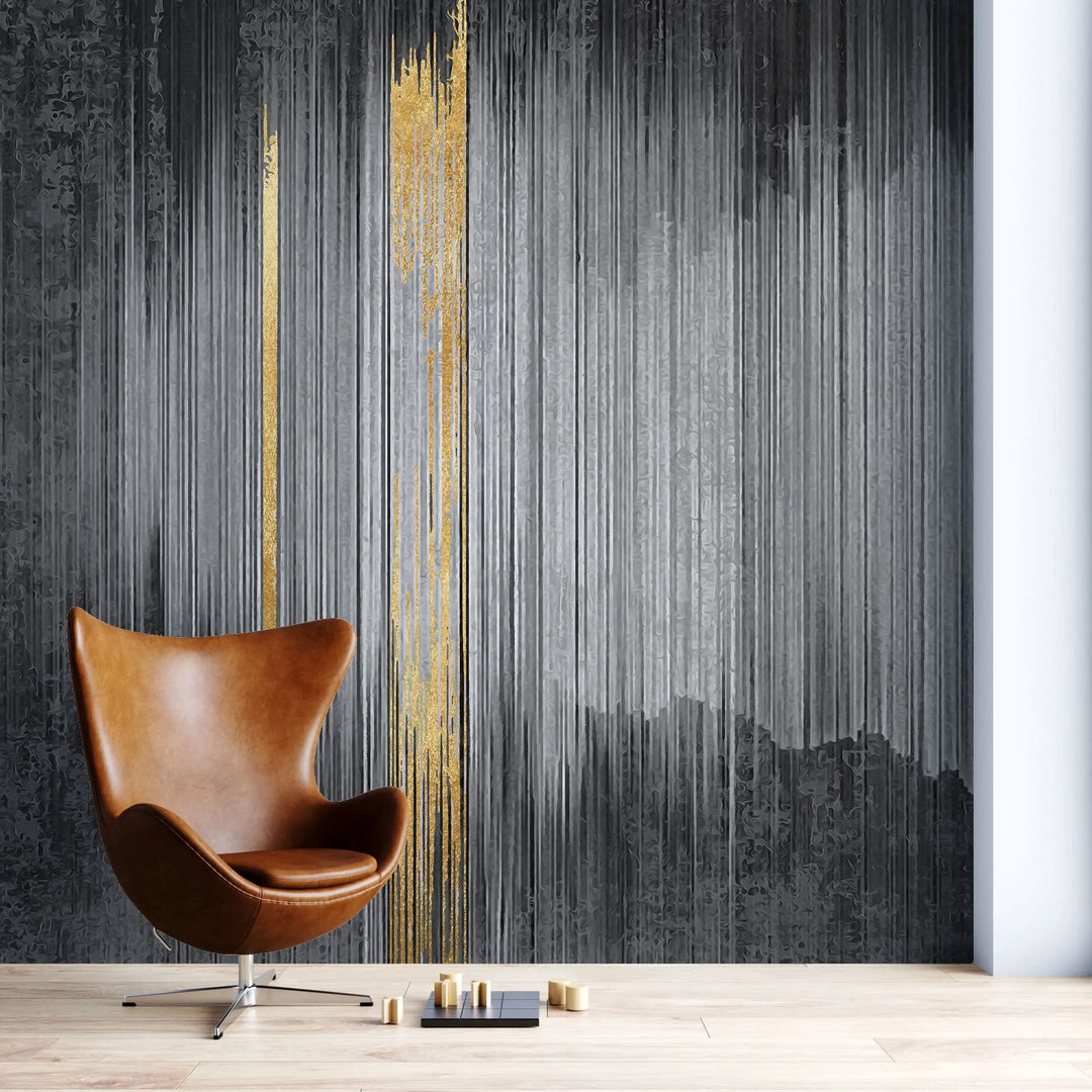 Tapet personalizat fine art cu dungi abstracte aurii si gri grainy rain