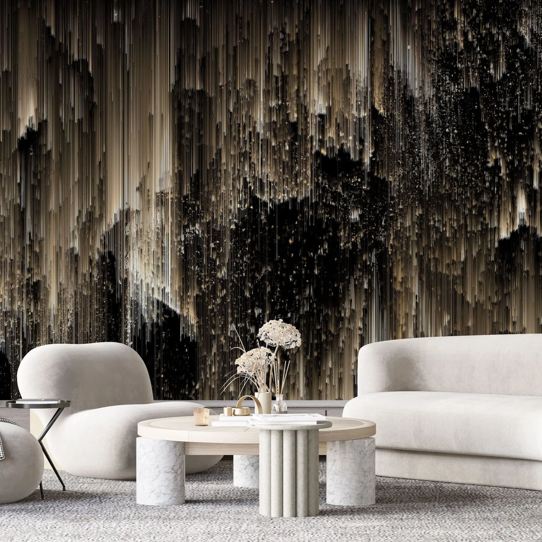 Tapet personalizat fine art in nuante de auriu si negru dark golden northen lights