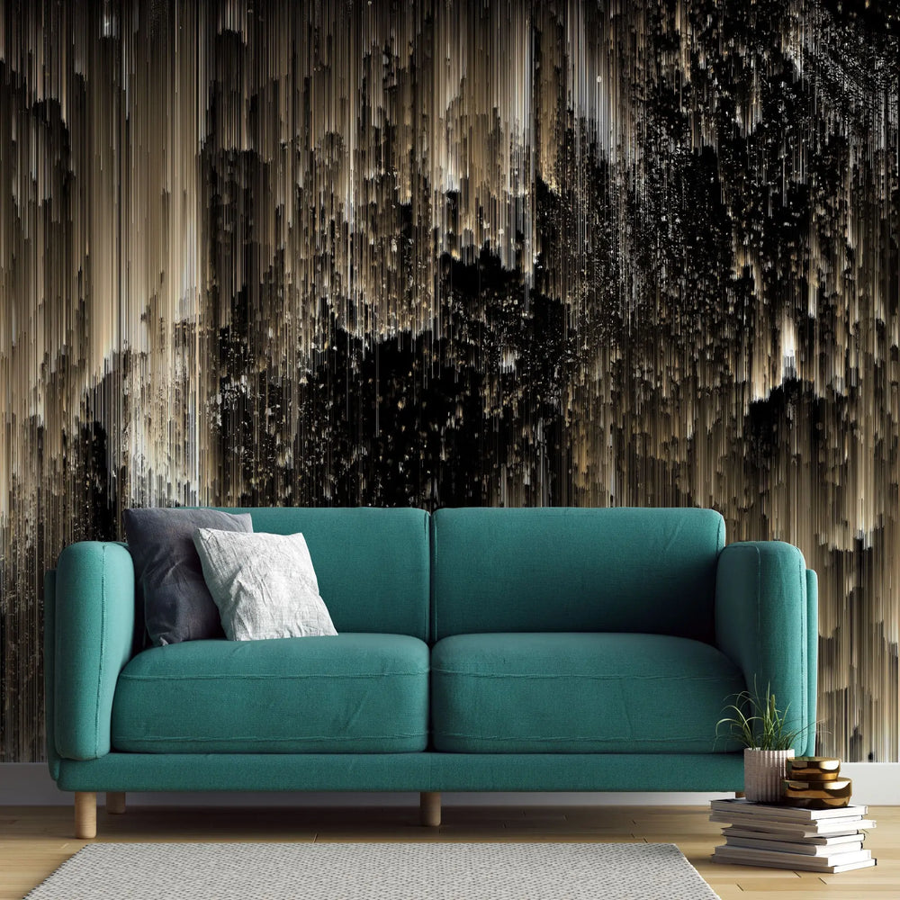 Tapet personalizat fine art in nuante de auriu si negru dark golden northen lights