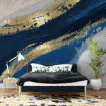 Tapet personalizat fine art cu nuante intense de albastru si auriu true colors