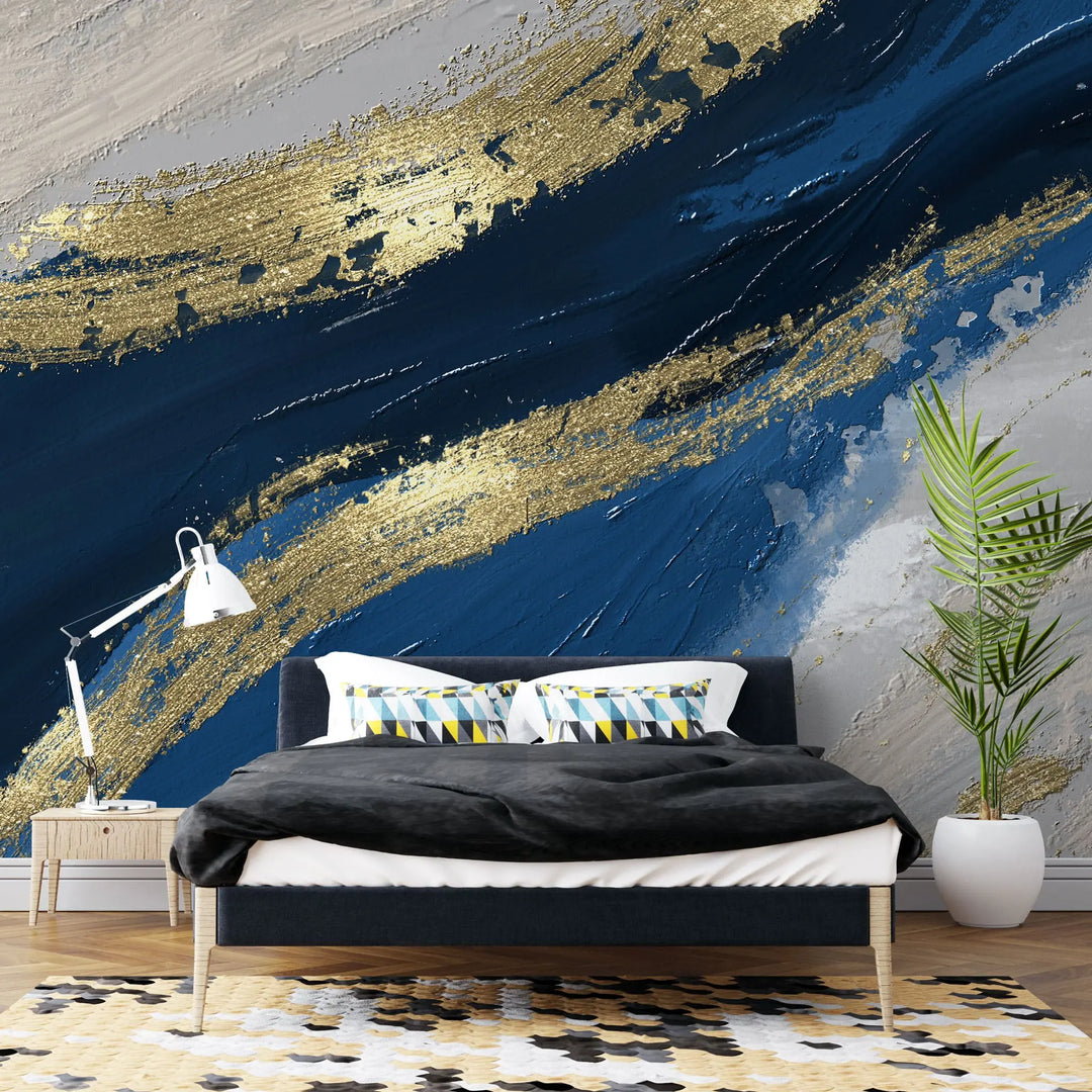 Tapet personalizat fine art cu nuante intense de albastru si auriu true colors