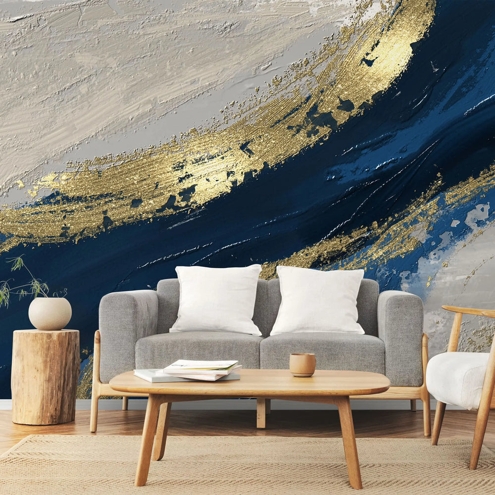 Tapet personalizat fine art cu nuante intense de albastru si auriu true colors