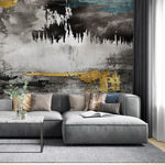 Tapet personalizat fine art cu textura de canvas pictat in nuante de negru si albastru cu detalii aurii painted canvas