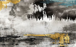 Tapet personalizat fine art cu textura de canvas pictat in nuante de negru si albastru cu detalii aurii painted canvas