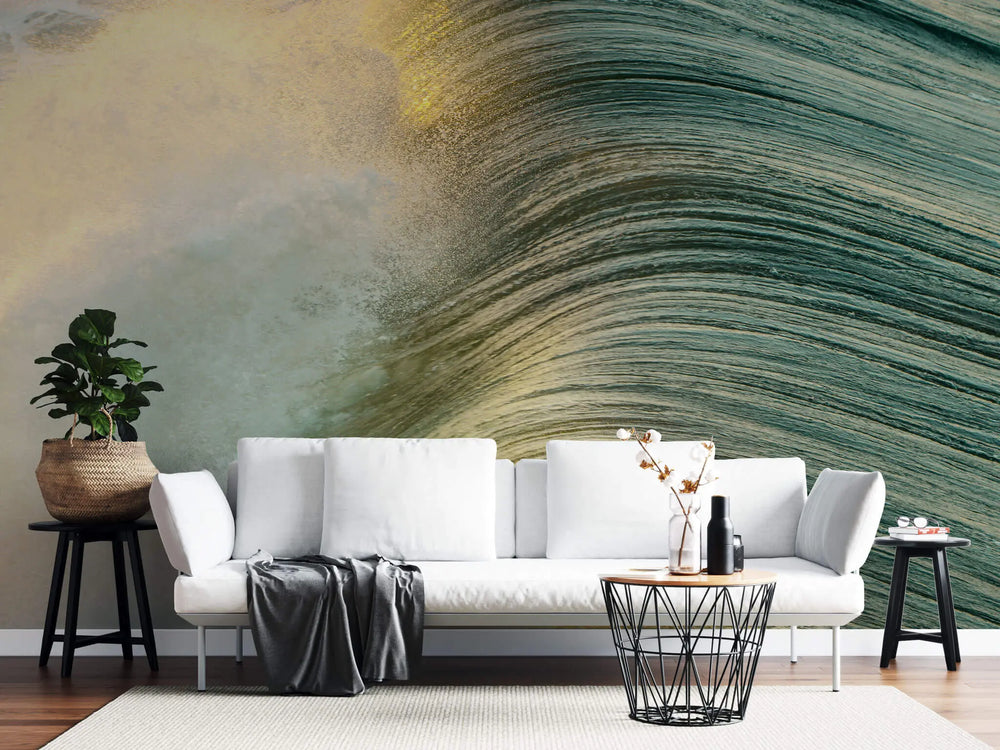 Tapet personalizat fotografie cu valurile marii in lumina apusului sunset waves