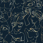Tapet personalizat line art cu statui grecesti aurii pe fundal bleumarin golden greek sculpture