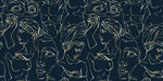 Tapet personalizat line art cu statui grecesti aurii pe fundal bleumarin golden greek sculpture
