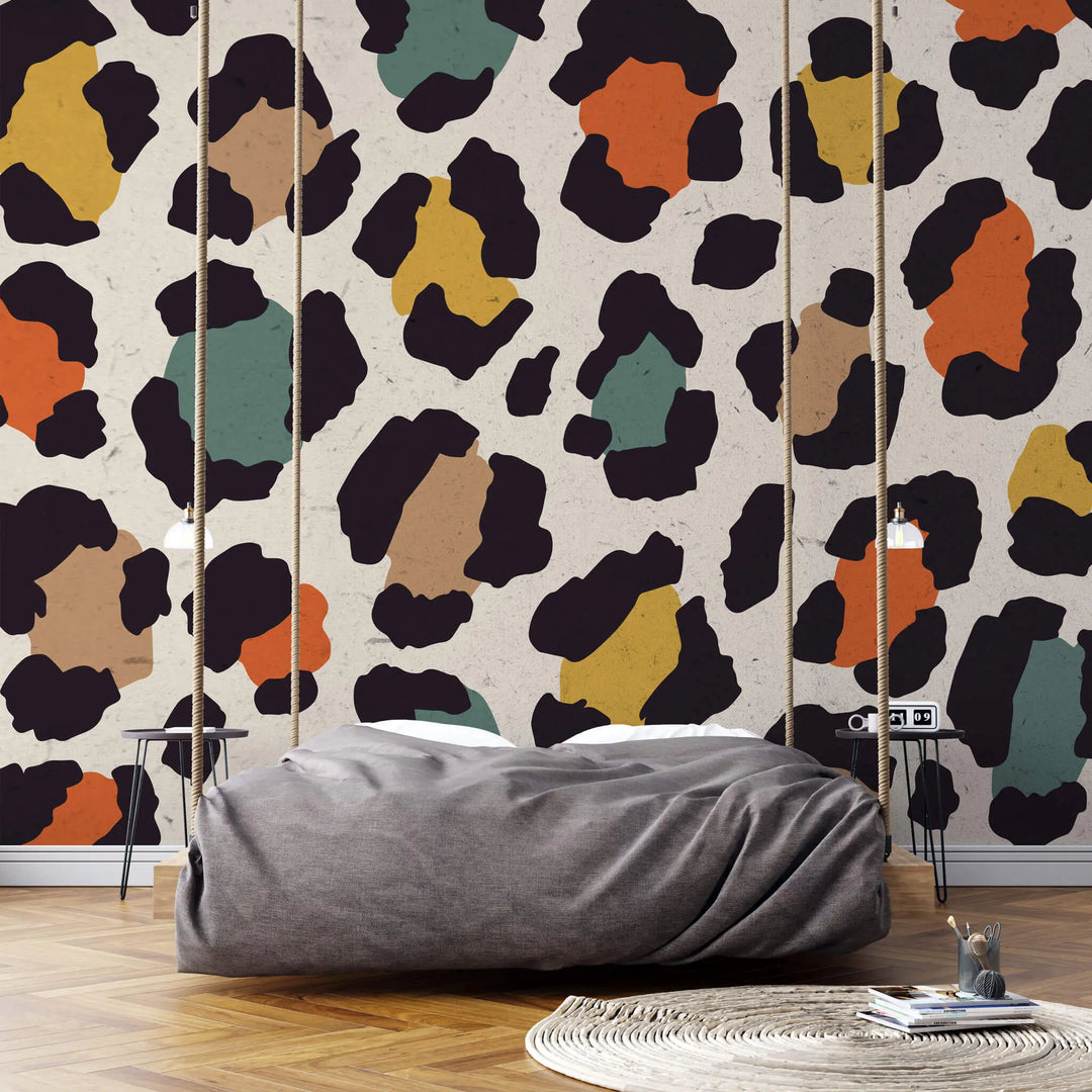 Tapet personalizat modern cu model de leopard animal print colorat modern cheeath