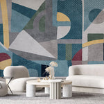 Tapet personalizat modern cu forme geometrice retro colorate retro geometric