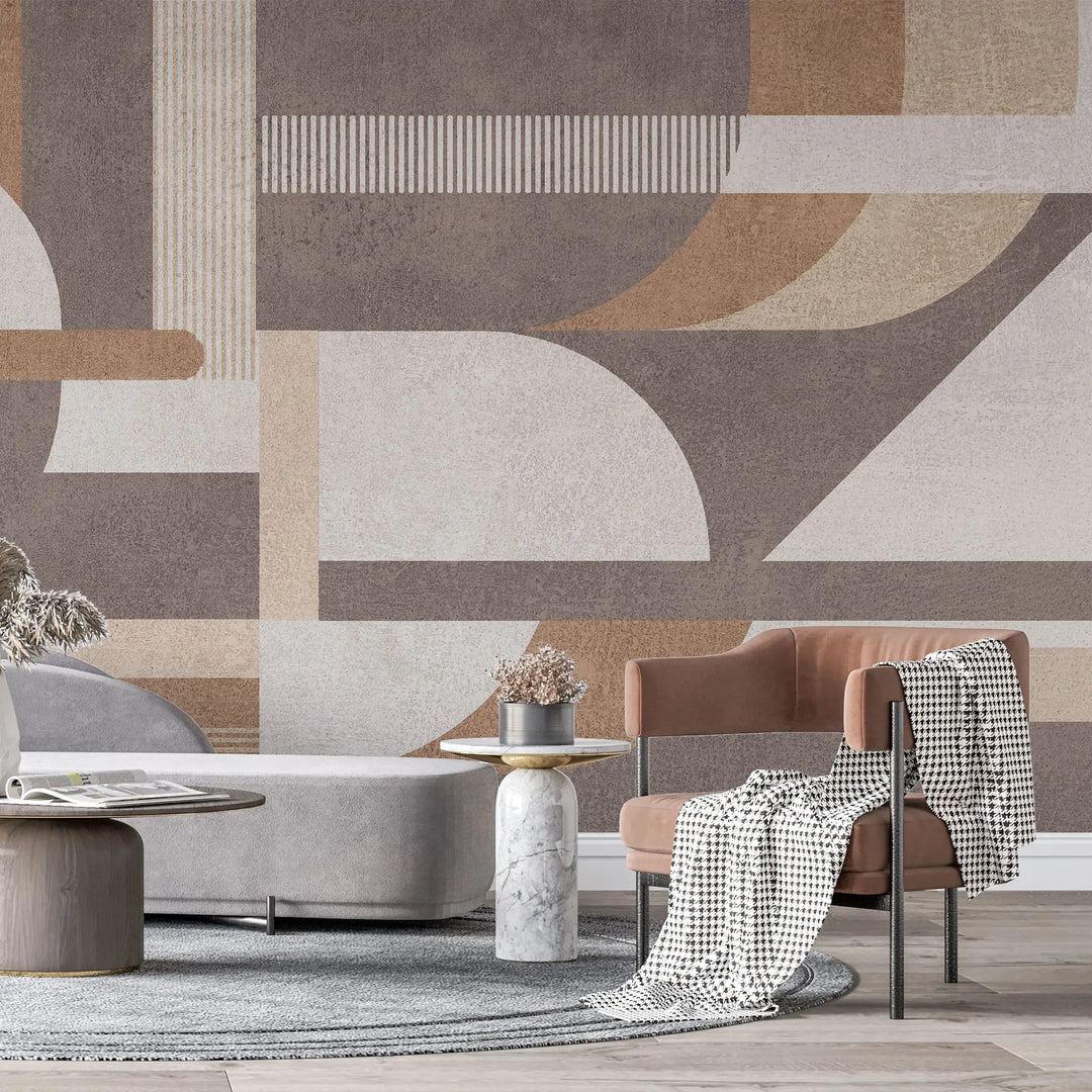 Tapet personalizat modern cu forme geometrice in nuante de bej si maro brown shades