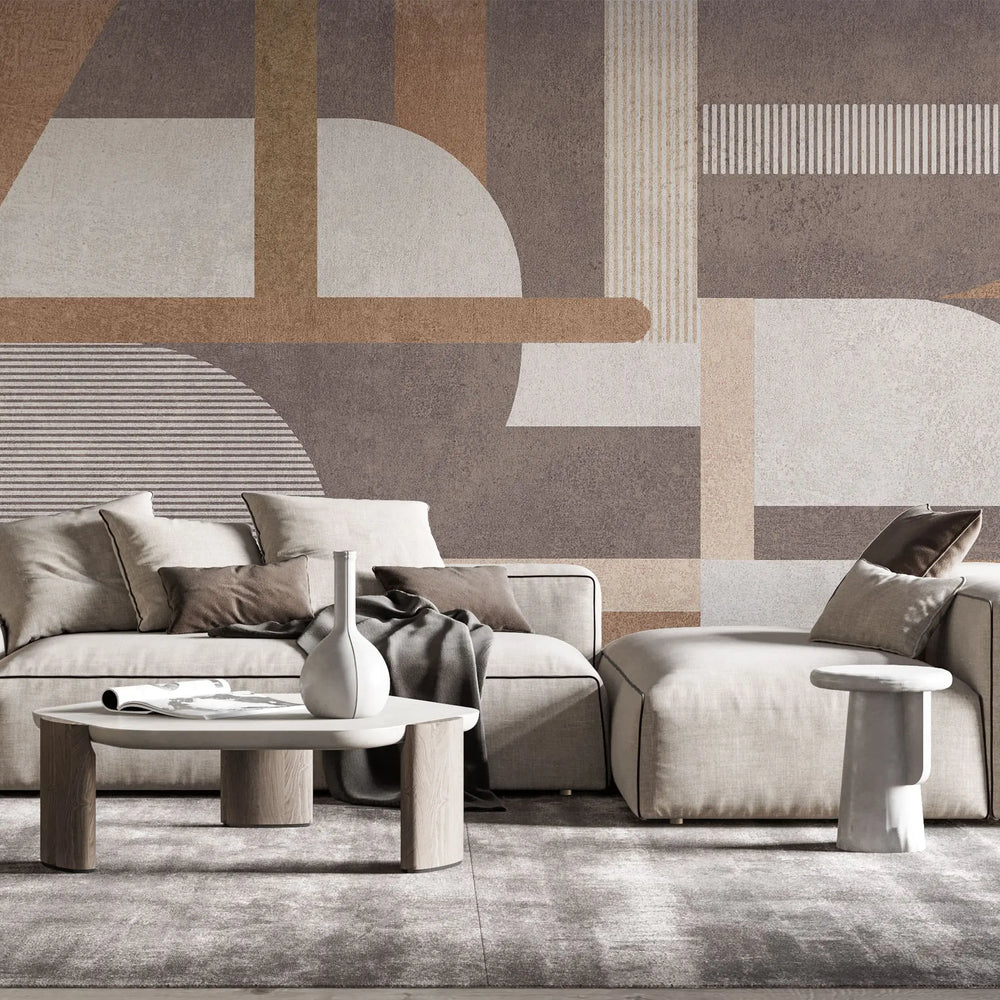 Tapet personalizat modern cu forme geometrice in nuante de bej si maro brown shades