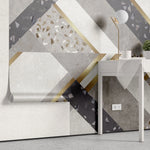 Tapet personalizat modern cu forme asimetrice moderne cu detalii aurii asimetric grain